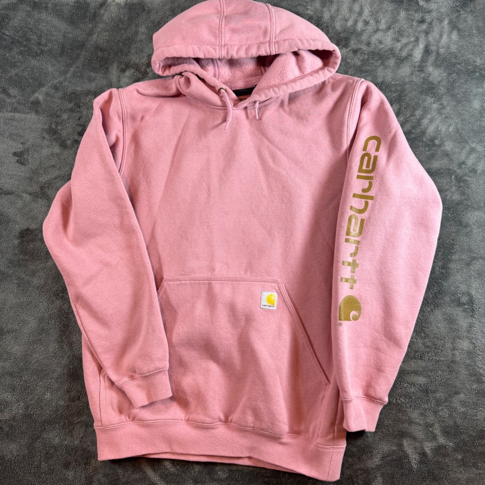 Carhartt Mens Medium Hoodie Pink Loose Fit Midweight Logo Sleeve TS0288-M K288